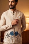 Cream Outluk Wedding Vol 63 Linen Modi Jacket Collection W6302.
